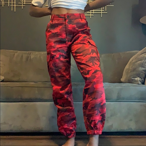 red camouflage cargo pants